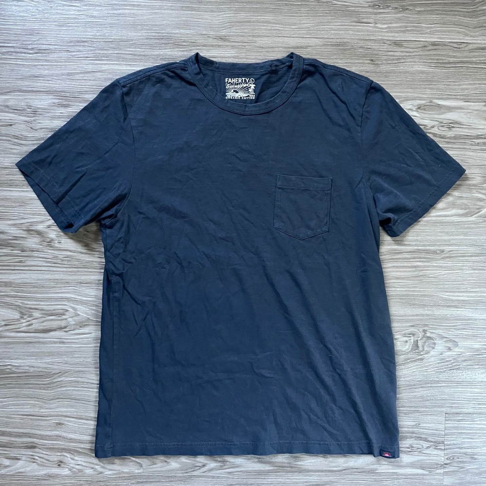 Faherty Sunwashed Organic Cotton Pocket T-Shirt Navy Blue MKC0089-DUY Mens L